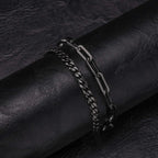 2pcs Men's Cuban Chain Bracelets,Stainless Steel Rectangular Chain Bracelet,Hiphop Causal Jewelry Gift