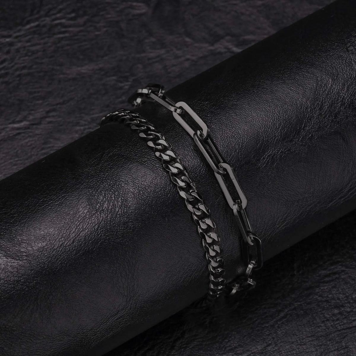 2pcs Men's Cuban Chain Bracelets,Stainless Steel Rectangular Chain Bracelet,Hiphop Causal Jewelry Gift