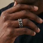 Vintage Punk Men's Ring,Antique Oxidized Stainless Steel Band Ring, Streetwear Casual Jewelry Gift