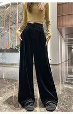 Black Gold Velvet Wide Leg Pants Women Winter Velvet High Waist Drop Feel Straight Tube Versatile Casual Floor Pants