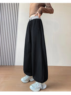 American style sports pants women in autumn and winter 2025 new style thick drawstring color blocking wide leg pants