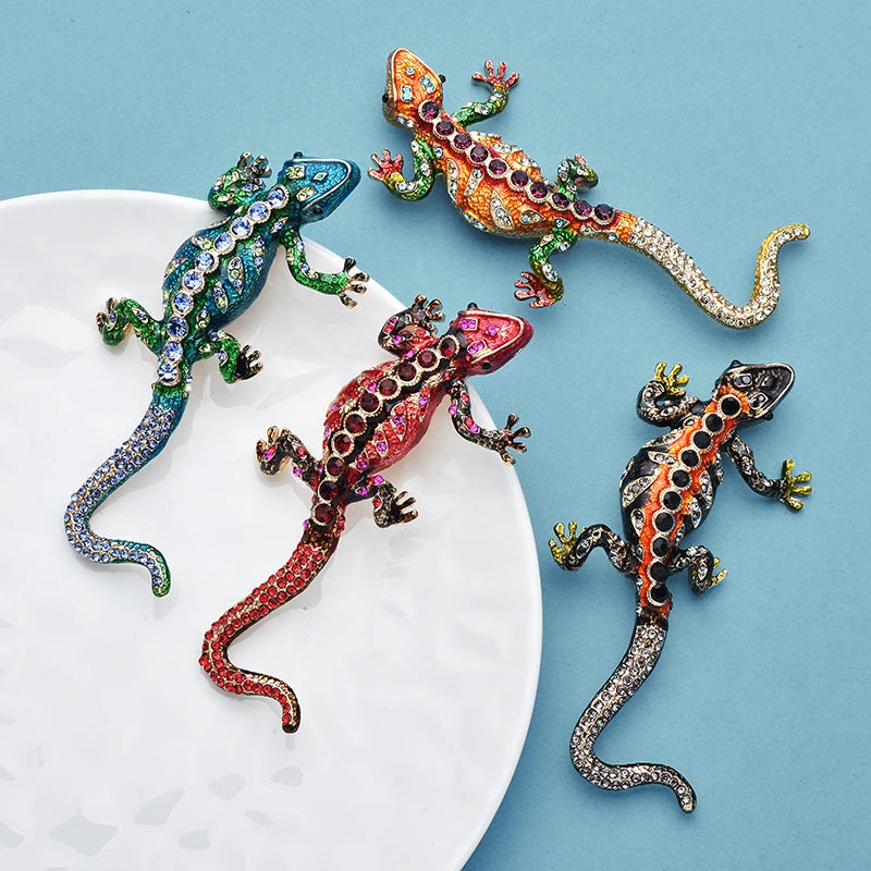 Wuli&baby Big Enamel Gecko Brooch Pins 4-color Vintage Palace Style Lizard Animal Party Brooches Fashion Jewelry Gifts
