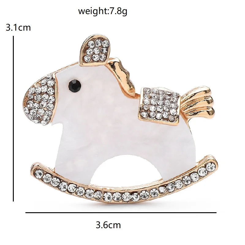 Wuli&baby Acrylic Trojan Brooches For Women Lady Cute Rhinestone Horse Party Casual Brooch Pins Gifts