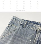 2026 Washed Light Blue Ripped Jeans Men's Straight High Street Trendy Brand Ragged Beggar Pants Large Size Trousers Cargo Pants
