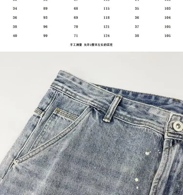 2026 Washed Light Blue Ripped Jeans Men's Straight High Street Trendy Brand Ragged Beggar Pants Large Size Trousers Cargo Pants
