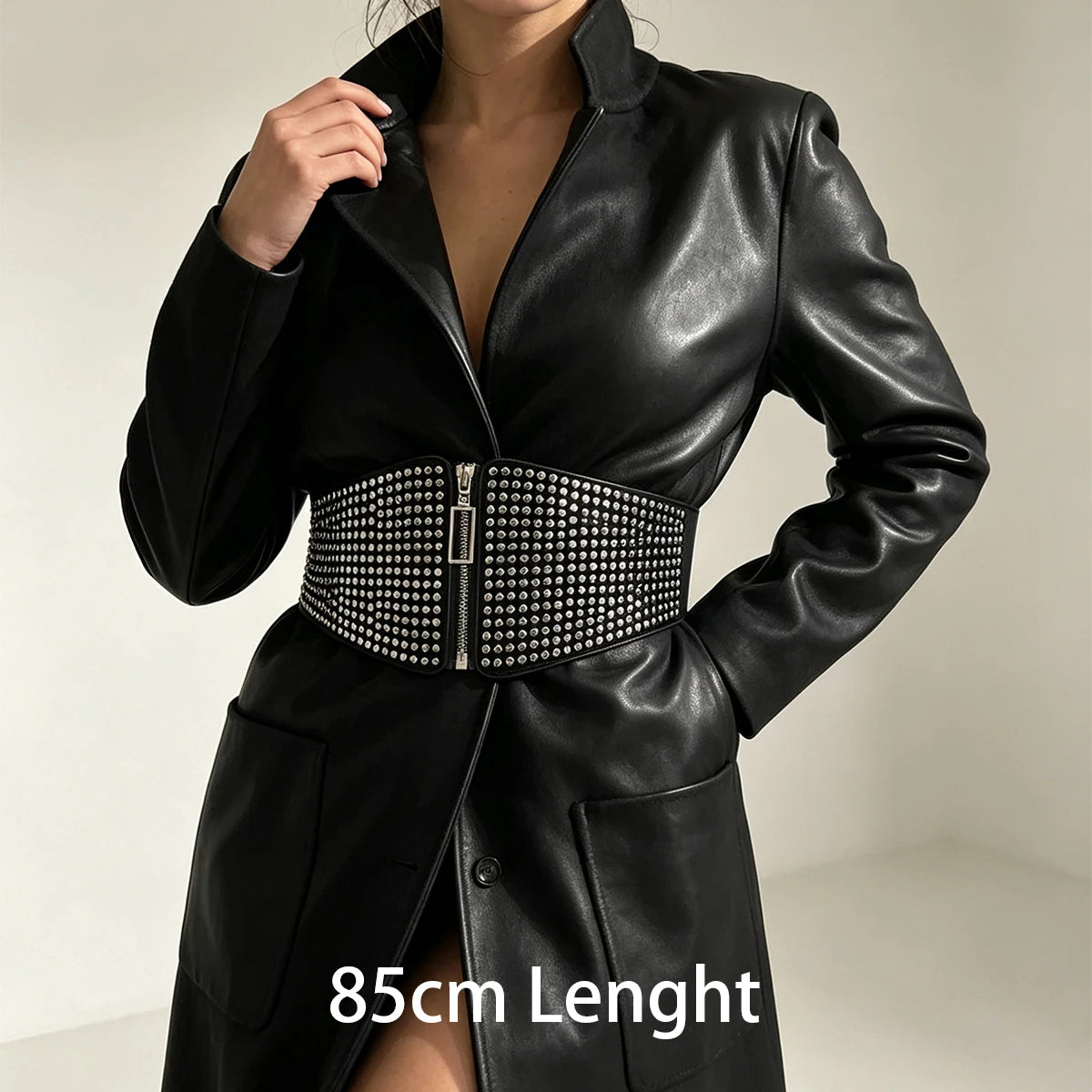 New Corset Punk Black Wide Belt Pu Leather Slimming Body Belts for Women Elastic High Waist Belt Female Dress Black Cummerbunds