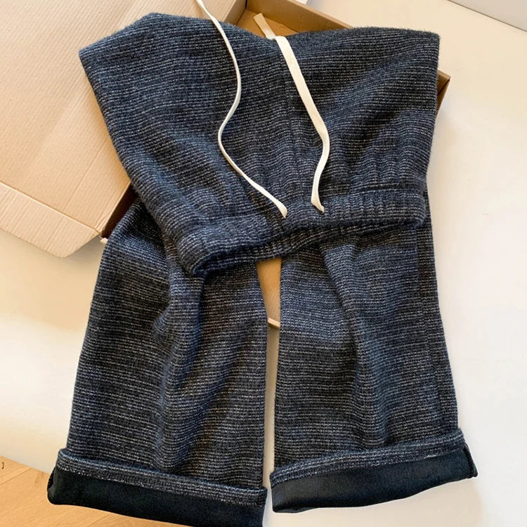 Lazy style wide leg pants women in winter elastic waistband slimming loose and hanging straight leg floor length pants