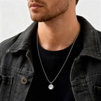 Hiphop Round Natural Stone Necklace for Men,Waterproof Stainless Steel Pendant Necklace,Birthday Party Father Gift