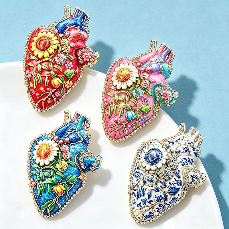 PENDRA Fable 4-Color Rhinestone Floral Heart Brooch