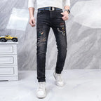 Original Brand Men's Clothing Autumn and Winter New Trend Letter Embroidered Jeans Men's Slim Fashion Korean Elastic Trousers
