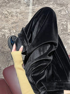 Black Gold Velvet Wide Leg Pants Women Winter Velvet High Waist Drop Feel Straight Tube Versatile Casual Floor Pants