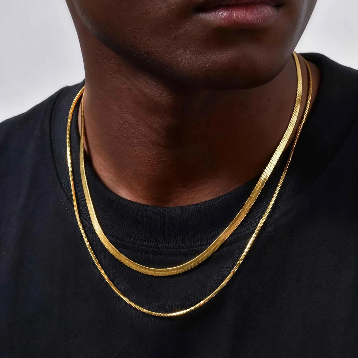 2pcs Chain Necklace for Men Boys,4MM Stainless Steel Flat Snake Chain Collars,2mm Silver Gold Color Box Chain Gift