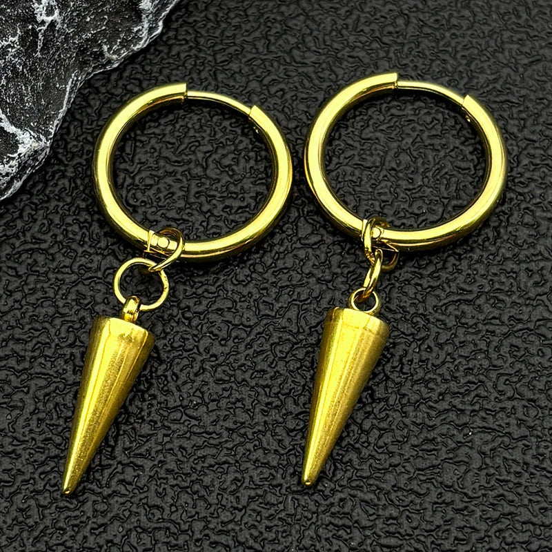 Gothic Rivet Drop Earrings For Women Men Punk Hip Hop Metal Geometric Cone Pendant Dangle Earring Y2K Party Jewelry Gifts