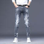 Hot Sale Men's Luxury Jeans Streetwear Denim Pants Punk Distressed Hole Tiger Embroidery Patches Stretch Skinny Ripped Trouser