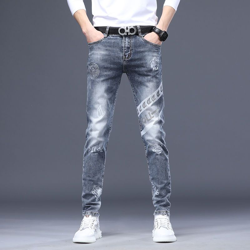 Hot Sale Men's Luxury Jeans Streetwear Denim Pants Punk Distressed Hole Tiger Embroidery Patches Stretch Skinny Ripped Trouser