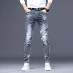 Hot Sale Men's Luxury Jeans Streetwear Denim Pants Punk Distressed Hole Tiger Embroidery Patches Stretch Skinny Ripped Trouser