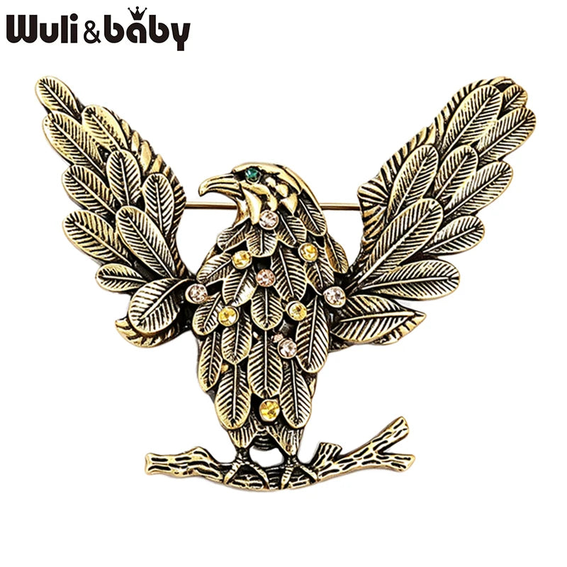 Wuli&baby Vintage Eagle Brooches For Women Unisex 2-color Lovely Rhinestone Bird Animal Party Casual Brooch Pins Gifts