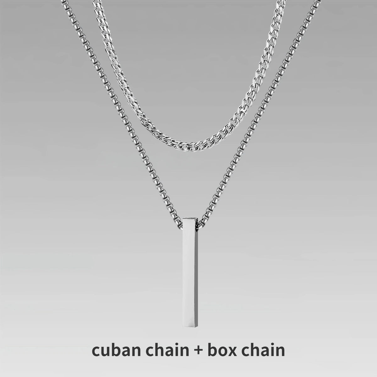 Mens Vertical Bar Necklaces,Stacking Stainless Steel Geometric Pendant with Wheat Rope Cuban Chain,Male Jewelry Gift