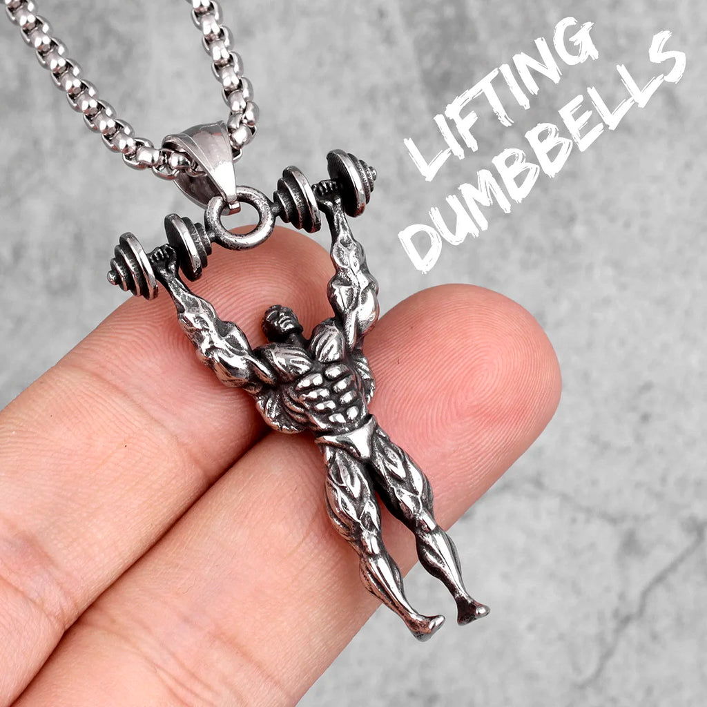 Dumbbells Bodybuilding Fitness Men Necklaces Pendant Chain for Boyfriend Male Stainless Steel Jewelry Creativity Gift Wholesale