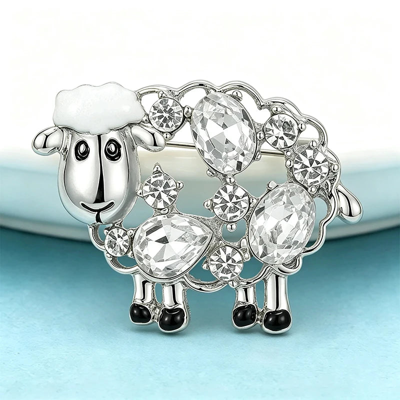 Wuli&baby Cute Crystal Sheep Brooches For Women Unisex 2-color Enamel Year Of The Goat Animal Party Casual Brooch Pins Gifts