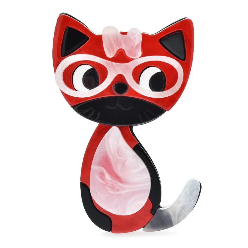 Wuli&baby Acrylic Cute Cat Brooches 2-color Wear Glasses Animal Brooches For Women's Clothes Backpack Pins Badge Gifts