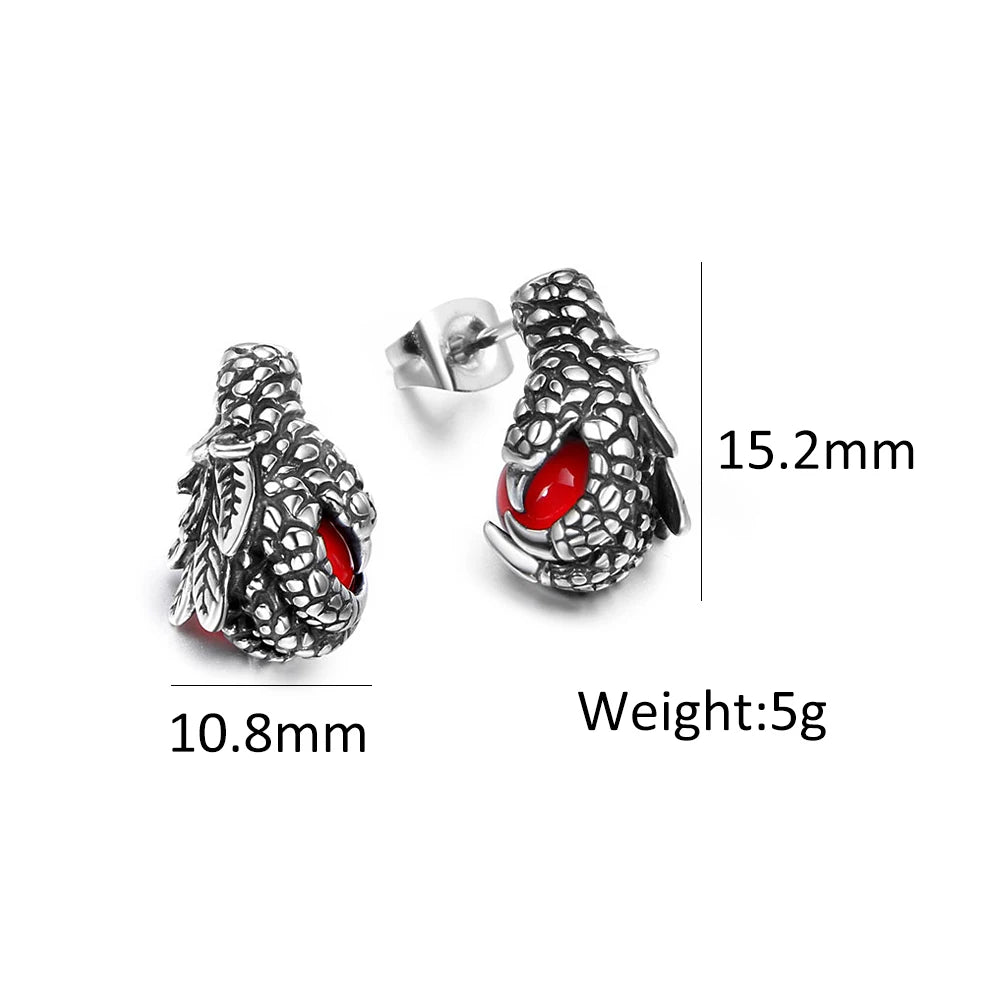 PENDRA Dragonclaw Black Red Stone Dragon Claw Earrings