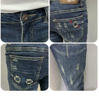 Harajuku Fashion Autumn New Blue Jeans Men's Trendy Brand Scratches Cargo Work Korean Slim-fitting Trousers Luxury Elastic Pants