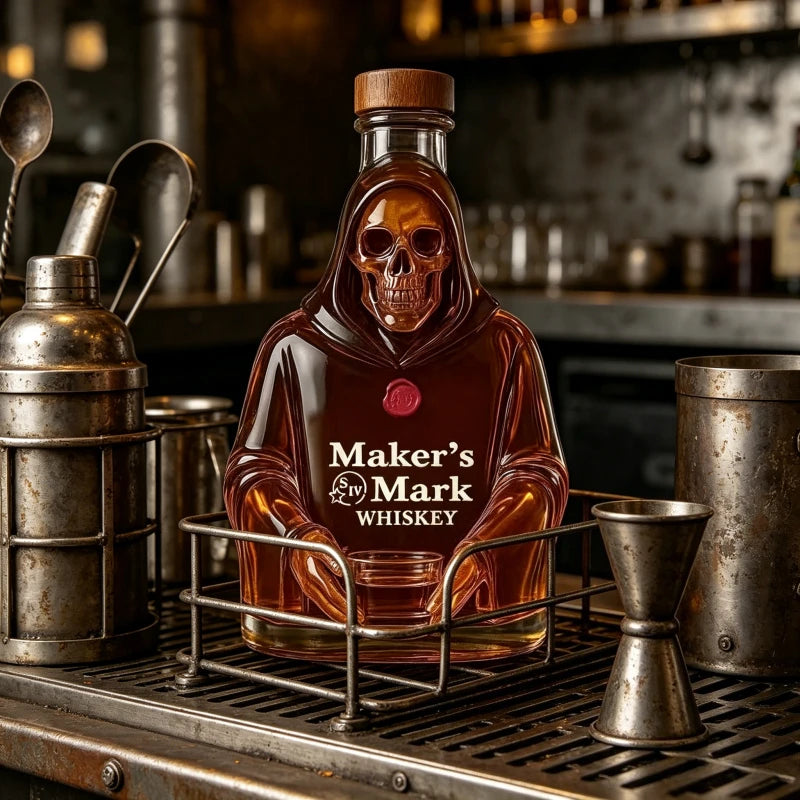 Creative Hooded Skeleton Whiskey Decanter Glass Bottle for Bar Party Liquor Collectible Ornament