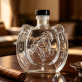 Clear Horseshoe Shaped Liquor Decanter 350ML Embossed Horse Glass Wine Bottle Whisky Container Home Bar Decoration
