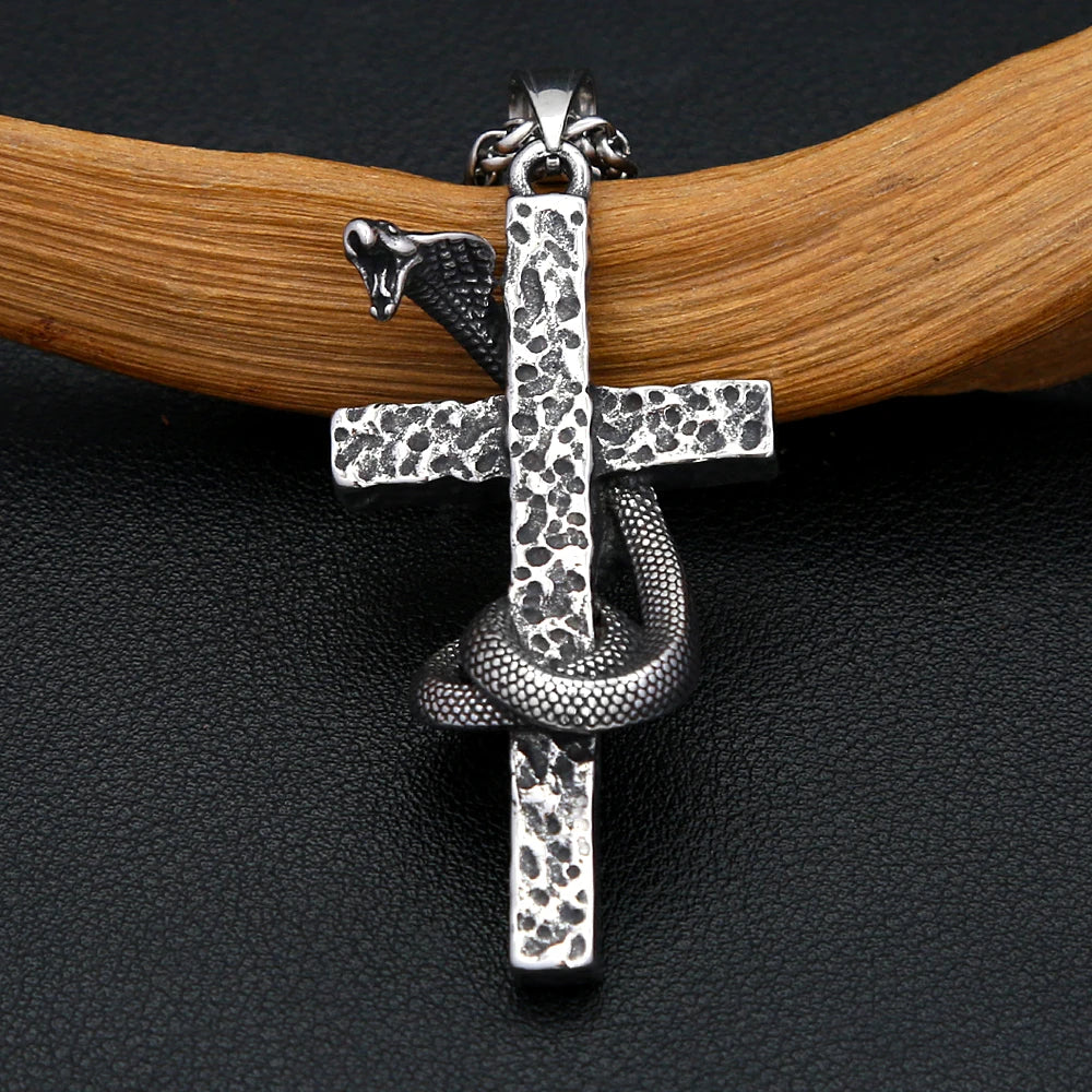 PENDRA Serpentcross Stainless Steel Snake Cross Pendant