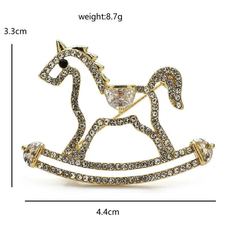 Wuli&baby Lovely Shining Rocking Horse Brooches For Women Lady 2-color Rhinestone Hobbyhorse Casual Party Brooch Pins Gifts