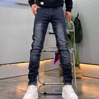 High-end 2026 Dark Blue Foot Zipper Jeans Men's Slim-fitting Small Straight Trendy Fashion Elastic Cargo Casual Trousers Male