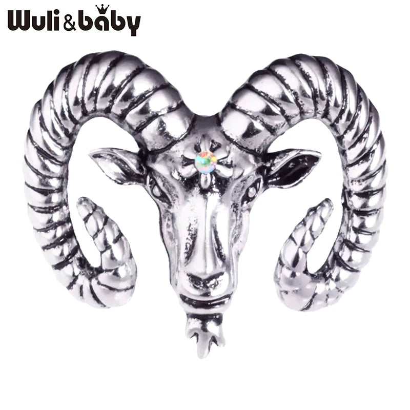 Wuli&baby Vintage Metal Goat Brooches For Women Unisex 2-color Sheep Animal Head Party Casual Brooch Pin Gifts