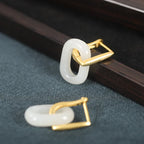 PENDRA Gold Jade Hetian Color Earrings