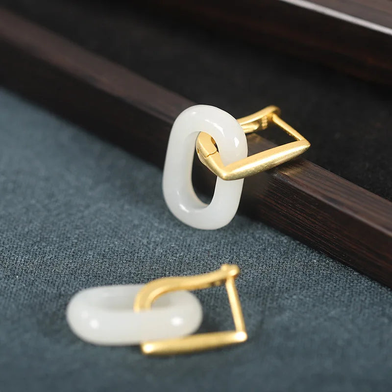 PENDRA Gold Jade Hetian Color Earrings
