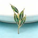 PENDRA Leafelle Green Enamel Leaf Brooch