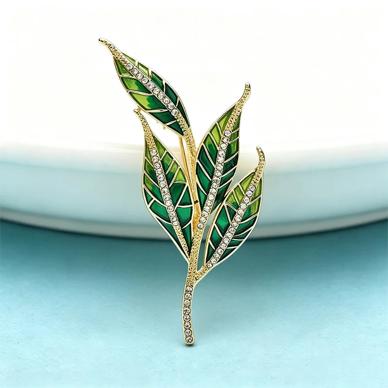 PENDRA Leafelle Green Enamel Leaf Brooch