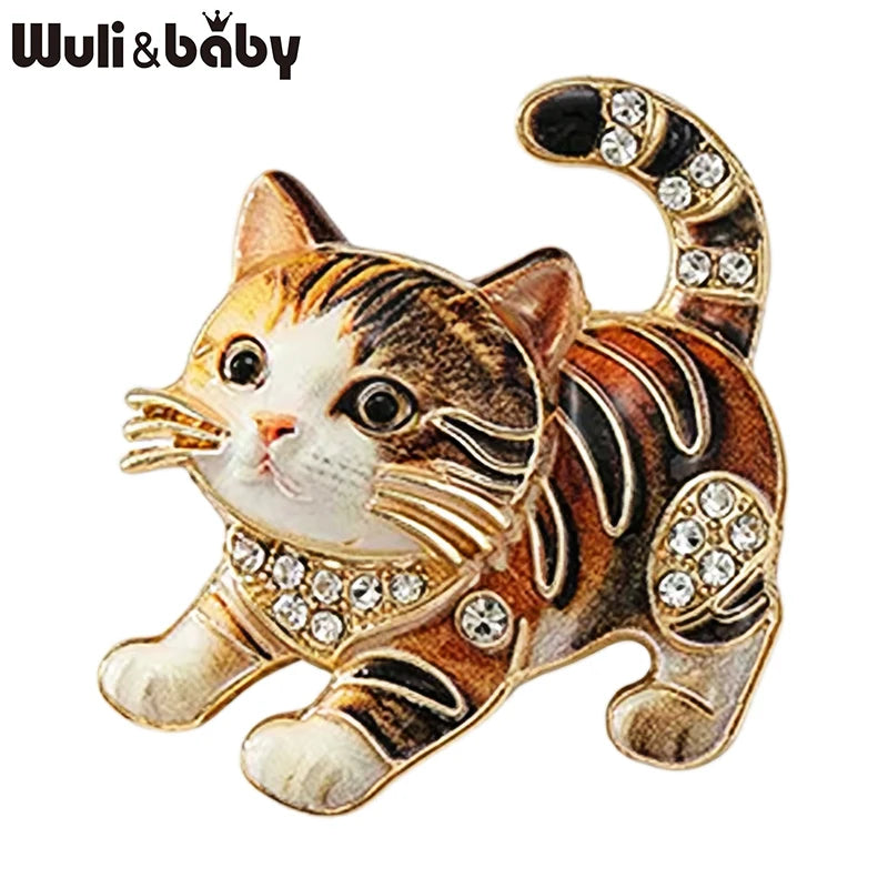 PENDRA Playful Kitty Rhinestone Brooch