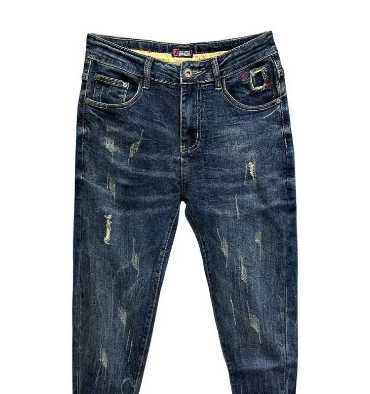 Harajuku Fashion Autumn New Blue Jeans Men's Trendy Brand Scratches Cargo Work Korean Slim-fitting Trousers Luxury Elastic Pants