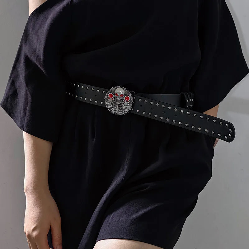 Unisex Jeans Belt For Men and Women Skull hold guns Bucket Gothic Women's Belt Female Designer Black Rivet Punk Accessory Male