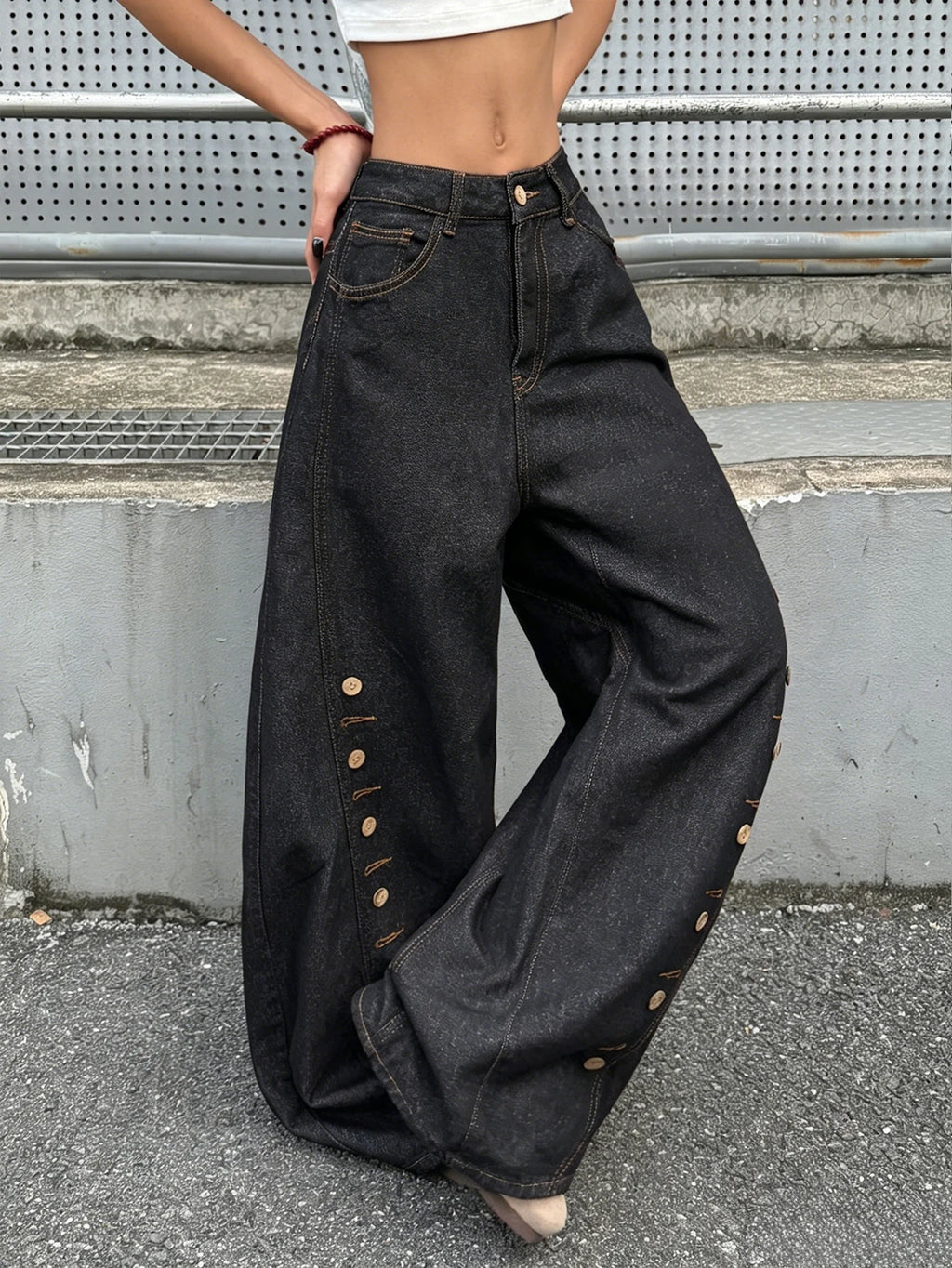 PENDRA American Buttoned Splicing Jeans