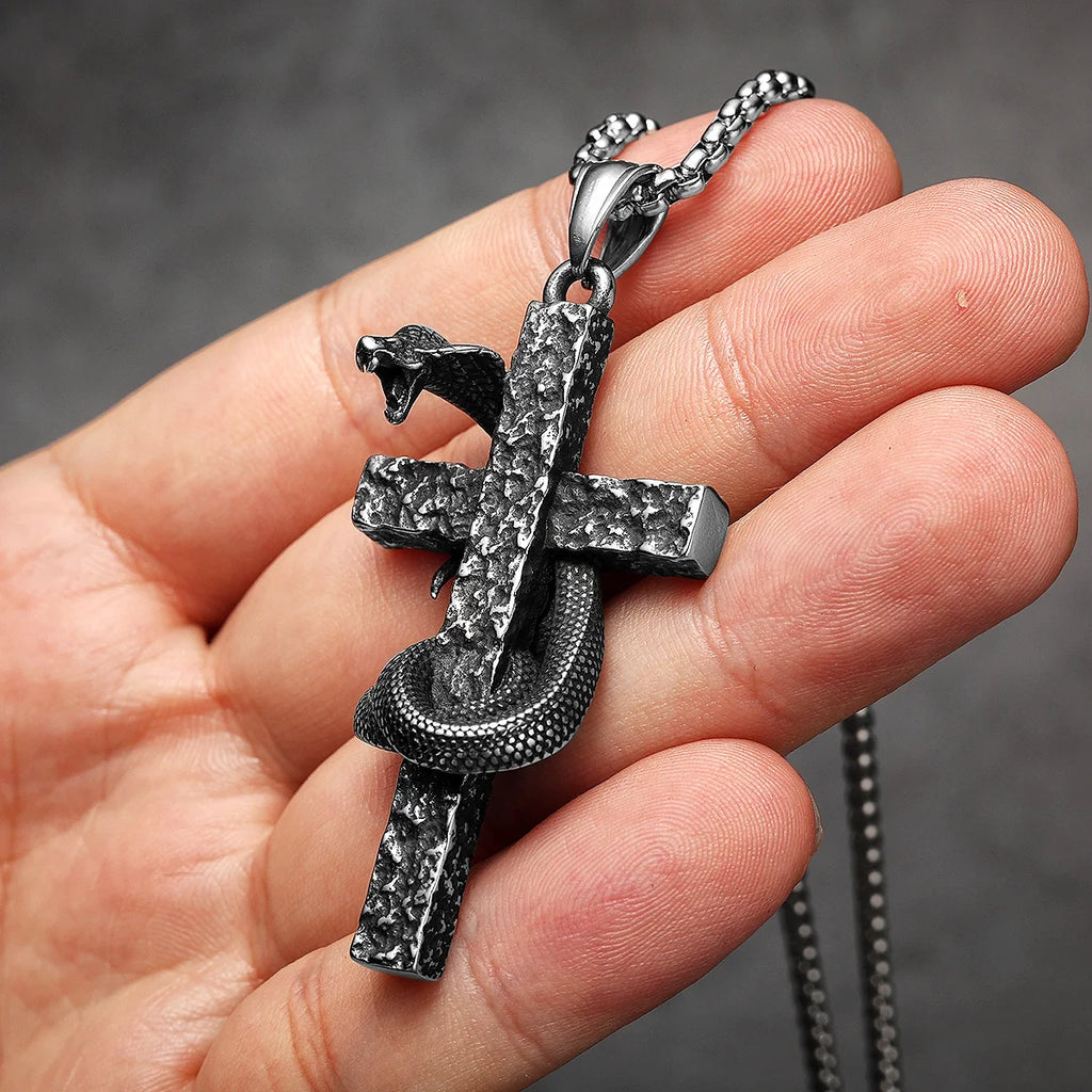 PENDRA Cobra Cross Snake Steel Necklace