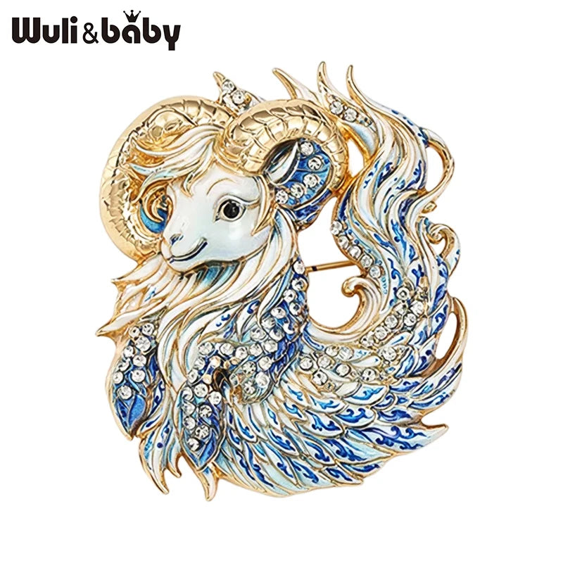 PENDRA Porcelaine Blue-White Goat Brooch