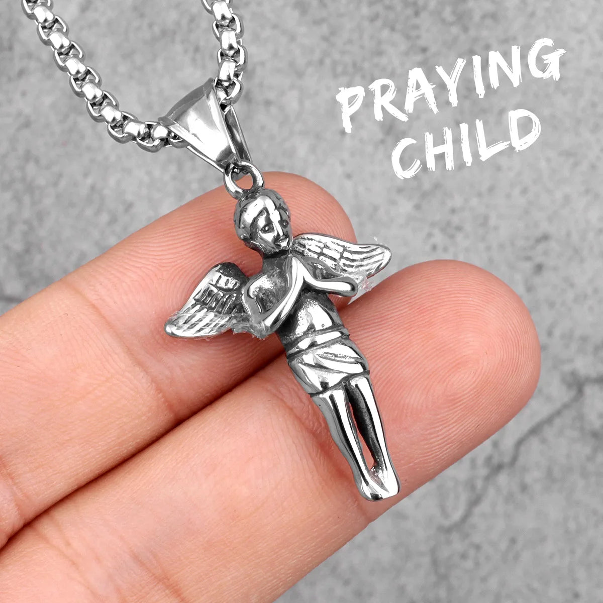 Angel Prayer Child Stainless Steel Men Necklaces Pendants Chain Religion for Boyfriend Male Jewelry Creativity Gift Wholesale