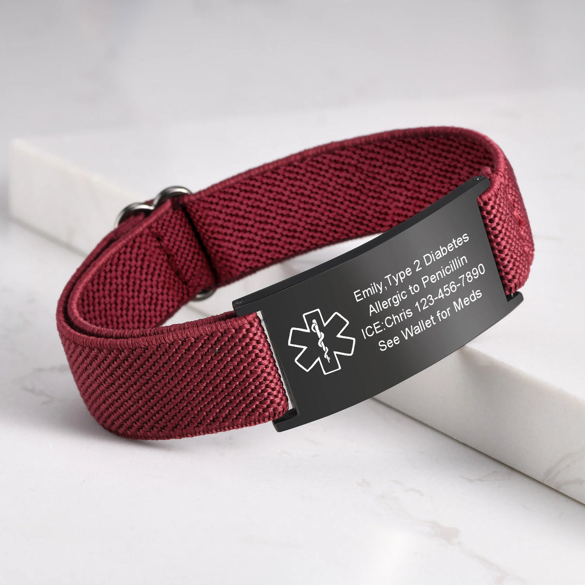 Medical Alert Bracelet for Men Women,Personalized Stainless Steel Elastic Strap Wristband,Gifts for Family Grandparents Patient