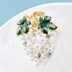 PENDRA Vinetta Full-White-Pearl Enamel Grape Brooch
