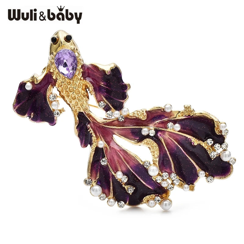 PENDRA Goldfin 3-Color Enamel Long-Tail Goldfish Brooch