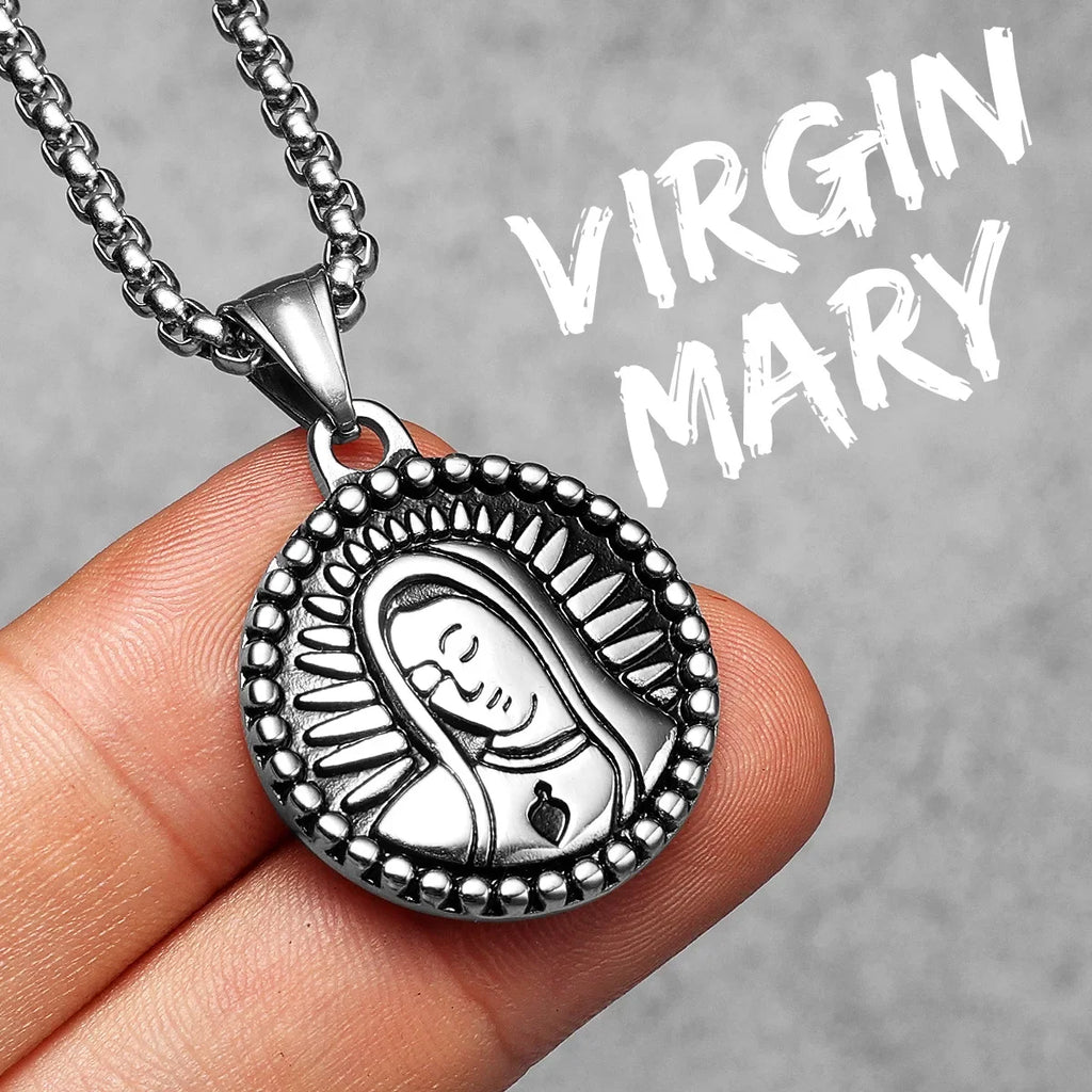 Virgin Mary Guadalupe Angel Cross Stainless Steel Men Necklaces Pendant Chain Amulet For Women Fashion Jewelry Gifts Wholesale