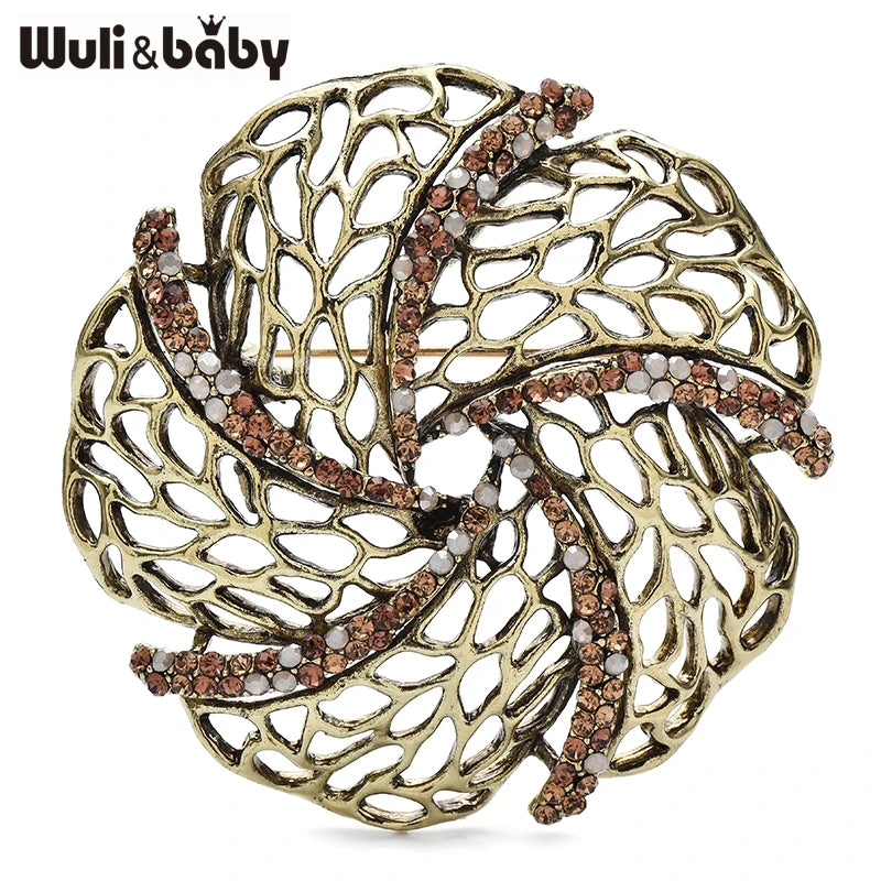 PENDRA Floracircle Vintage Rhinestone Round Flower Brooch
