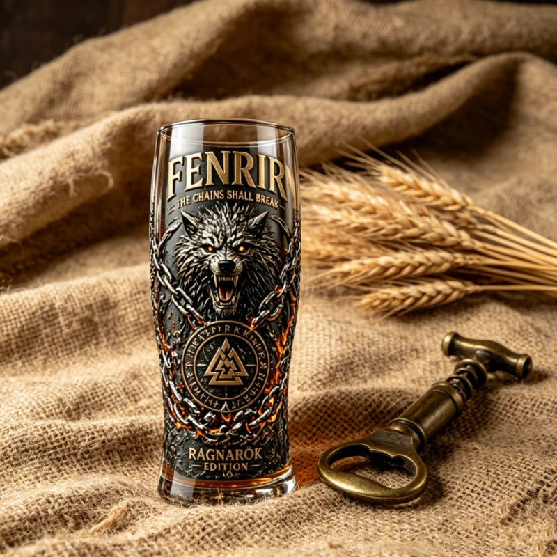 Fenrir Wolf Viking Myth Glass Mug, Norse Symbol Whiskey Cocktail Cup, Barware for Party Beer Water Decor